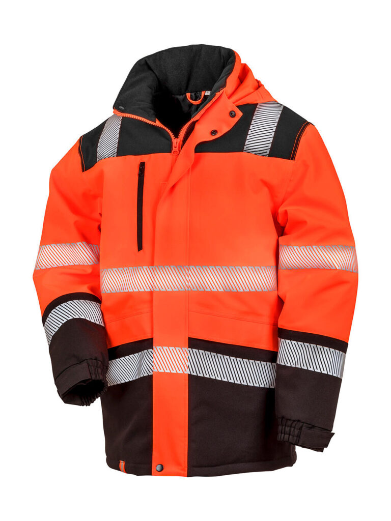 Kurtka wodoodporna do nadruku (Result Recycled) — Fluorescent Orange/Black, Przód